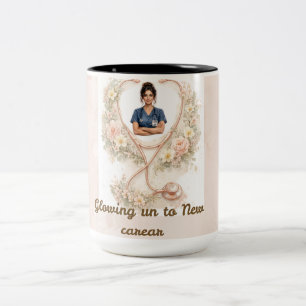 Custom Photo Nursing Graduation 2026 Floral cofee Two-Tone Coffee Mug