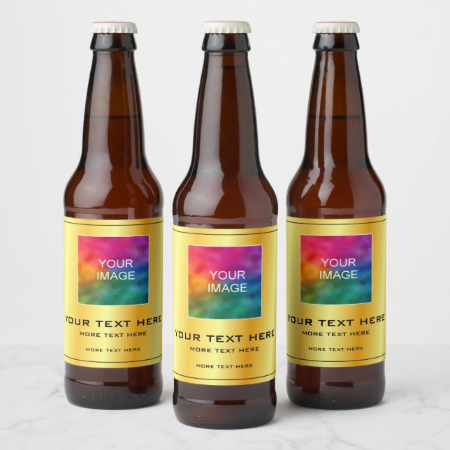 Custom Photo or Business Logo Here Faux Gold Beer Bottle Label (Bottles)