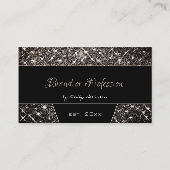 Custom Photo or Logo Black Platinum Glitter Spark Business Card (Front)