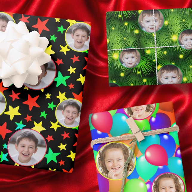 Custom Photo or Logo Colourful Star Balloon Festiv Wrapping Paper Sheet (Creator Uploaded)