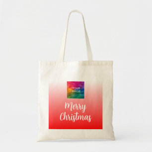 Custom Photo or Logo Merry Christmas Typography Tote Bag