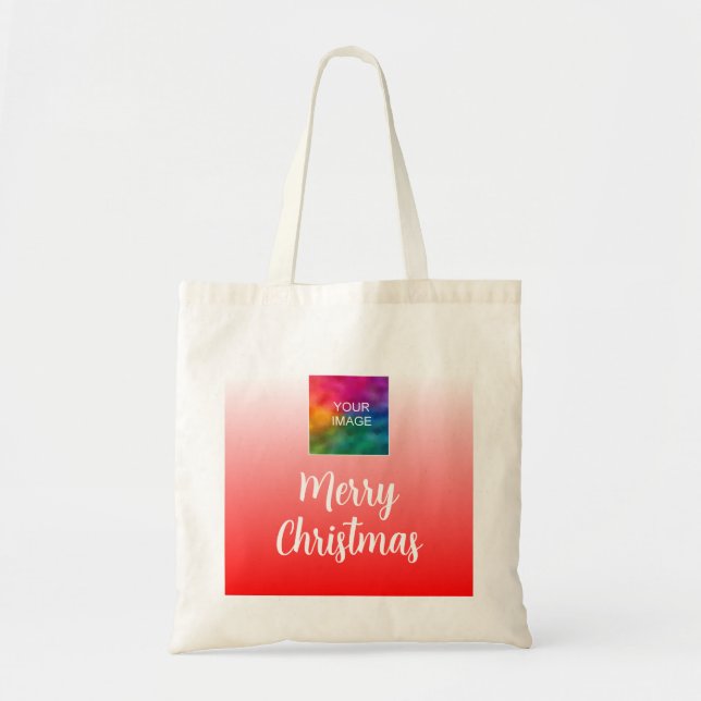 Custom Photo or Logo Merry Christmas Typography Tote Bag (Front)