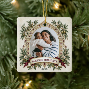 Custom Photo Ornament, Bethlehem Olive Branches Ceramic Ornament