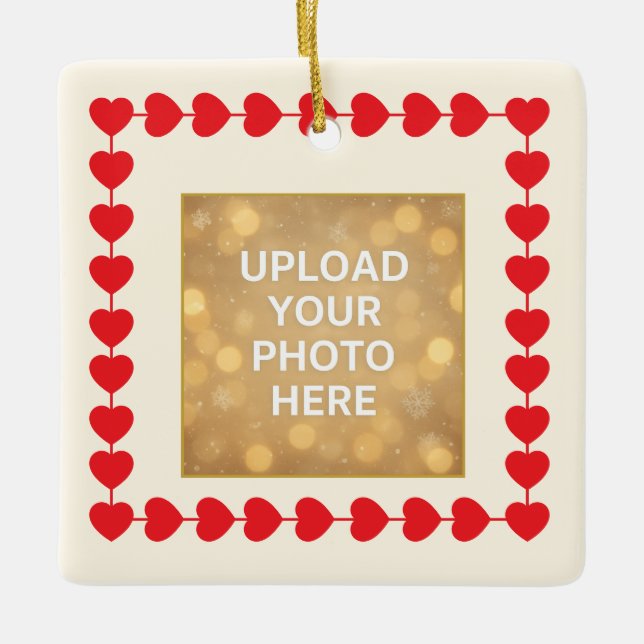 Custom Photo Ornament – Red Heart Frame  (Front)
