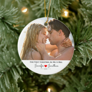 Custom Photo Our First Christmas Married Ceramic Ornament