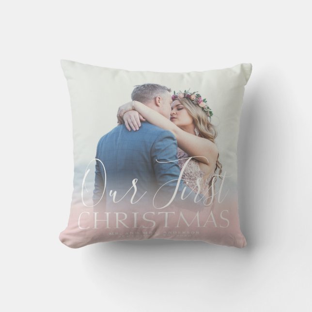 Custom Photo Our First Christmas Wedding Holiday Cushion (Front)