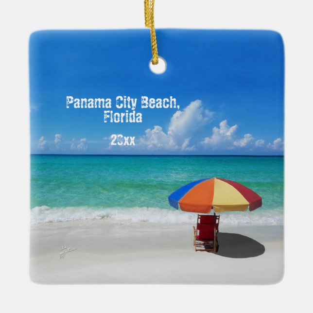 Custom Photo Panama City Beach Umbrellas Ceramic Ornament (Front)
