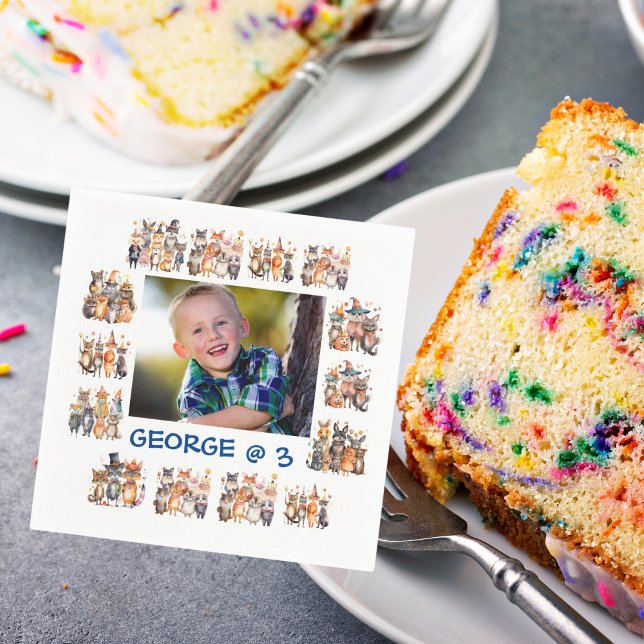 Custom Photo Party Animals Theme Kids Birthday Napkin (Creator Uploaded)
