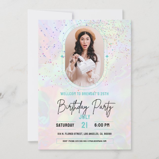 Custom Photo Pastel Birthday Party Invitation (Front)