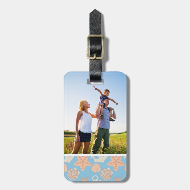 Custom Photo Pastel Nautical Pattern Luggage Tag (Front Vertical)