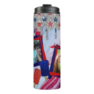 Custom Photo Patriotic Swirls Red, White And Blue Thermal Tumbler
