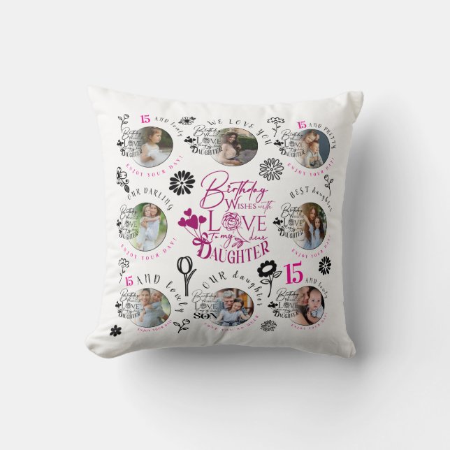 Custom Photo Pattern Daughter Birthday Cushion (Front)