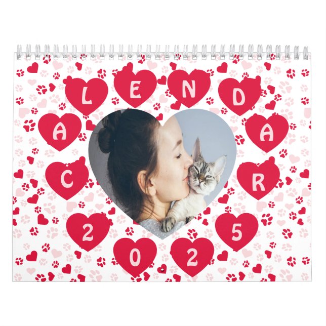 Custom Photo Paw Print Pattern Calendar 2025 (Cover)