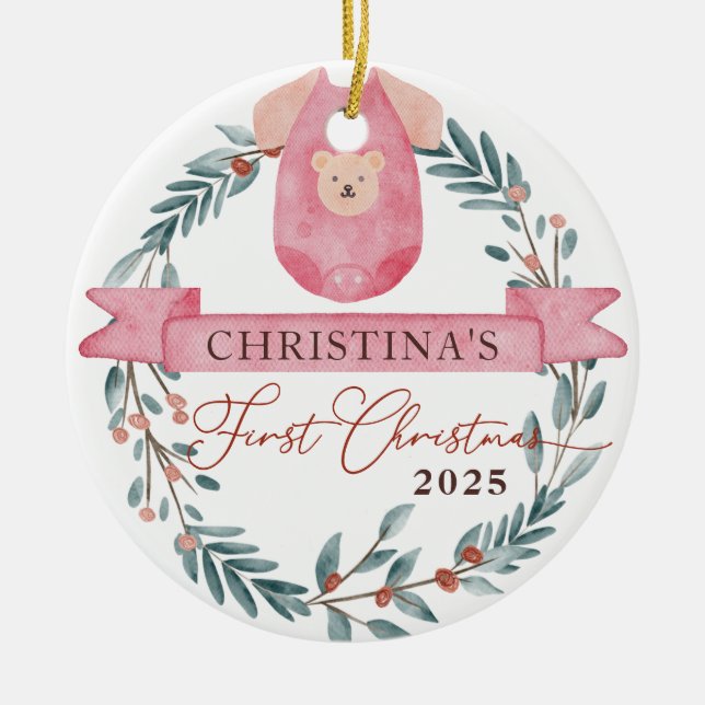 Custom Photo Personalised Baby's 1st Christmas  Ceramic Ornament (Front)
