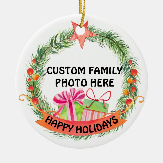 Custom Photo Personalised Christmas Tree Ceramic Ornament (Front)