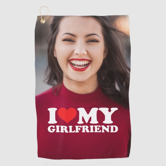 Custom Photo Personalised I Love My Girlfriend Golf Towel (Front)