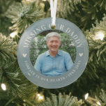 Custom Photo Personalised Memorial Death Glass Tree Decoration<br><div class="desc">Trendy rust red ornament with your favourite photo in round frame,  custom circular lettering with decorative accent hearts.</div>