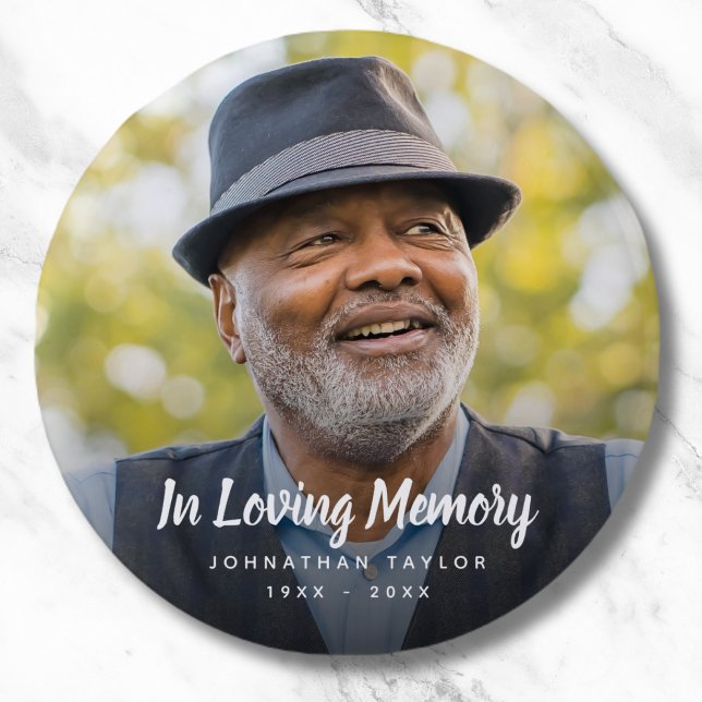 Custom Photo Personalised Memorial Tribute Funeral Classic Round Sticker (Photo Memorial Sticker Label)
