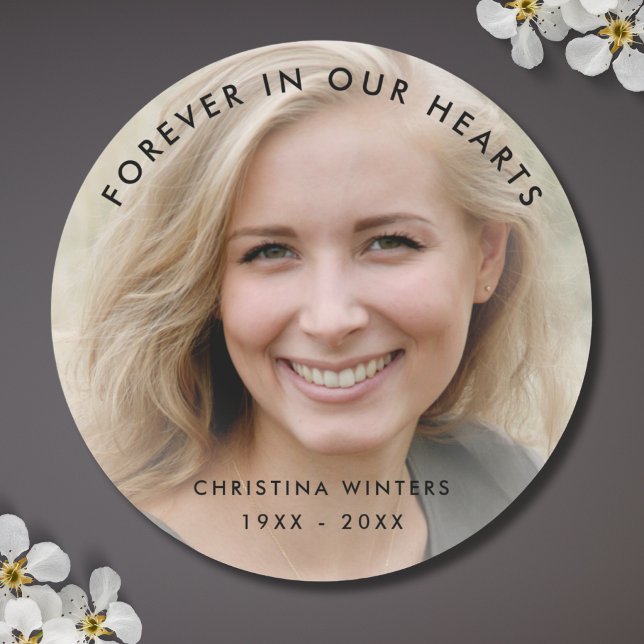 Custom Photo Personalised Memorial Tribute Funeral Classic Round Sticker (Photo Memorial Sticker)