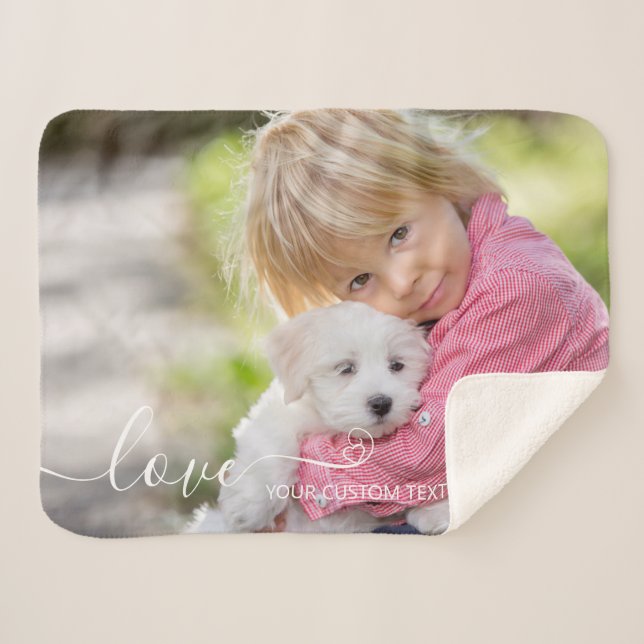 Custom Photo Personalised Modern Script Love Sherpa Blanket (Front (Horizontal))