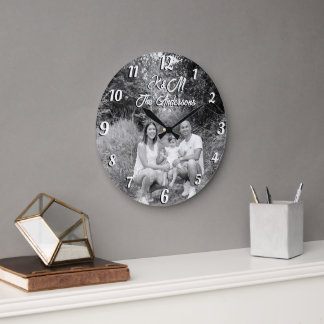 Custom photo personalised name black and white large clock