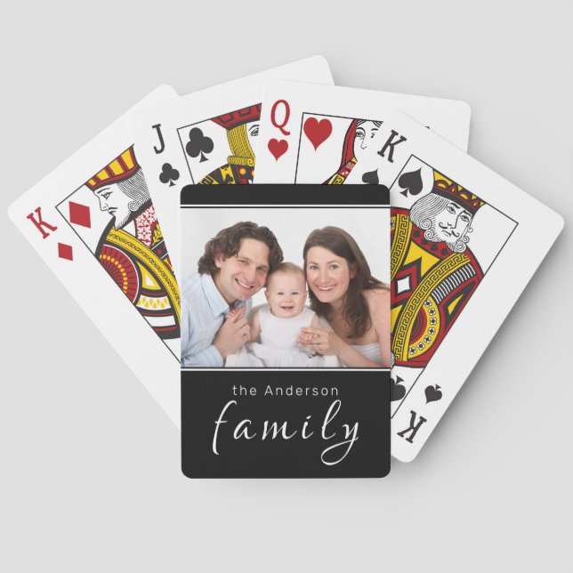 Custom Photo Personalised Name Black Playing Cards (Back)