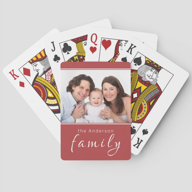 Custom Photo Personalised Name Red Playing Cards (Back)