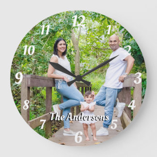 Custom photo personalised name white letters large clock