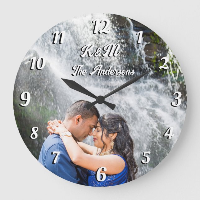 Custom photo personalised name white letters large clock (Front)