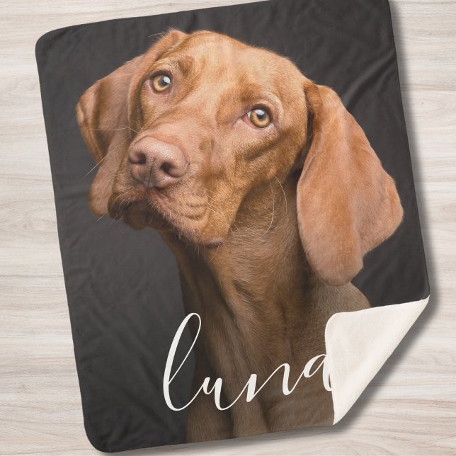 Custom Photo Personalised Pet Name Sherpa Blanket (Pet Dog Photo Blanket)