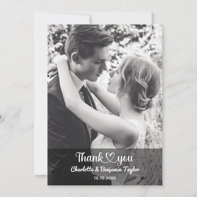 Custom Photo Personalised Stylish Romantic Wedding Thank You Card (Front)