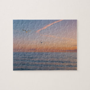 Custom Photo Personalised Sunset Beach Waves Jigsaw Puzzle
