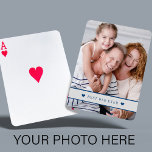 Custom photo personalised text family modern playing cards<br><div class="desc">Make your own playing cards with your photo and text framed by two hearts with a grey and navy masculine look.             It can be a pretty keepsake for your family or a nice gift for your father,  grandfather,  uncle on his birthday,  Christmas or Father's Day.</div>