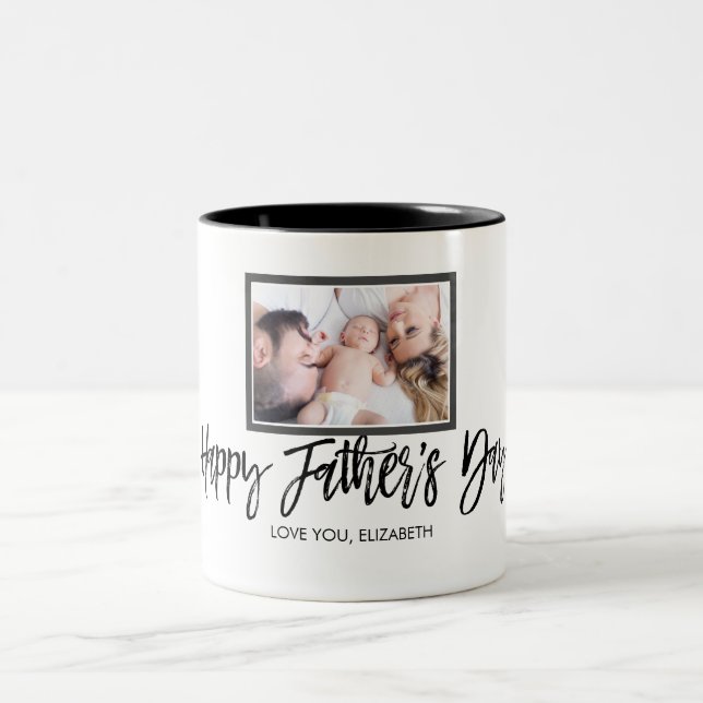 Custom Photo Personalized Fathers Day Gift Two-Tone Coffee Mug (Center)