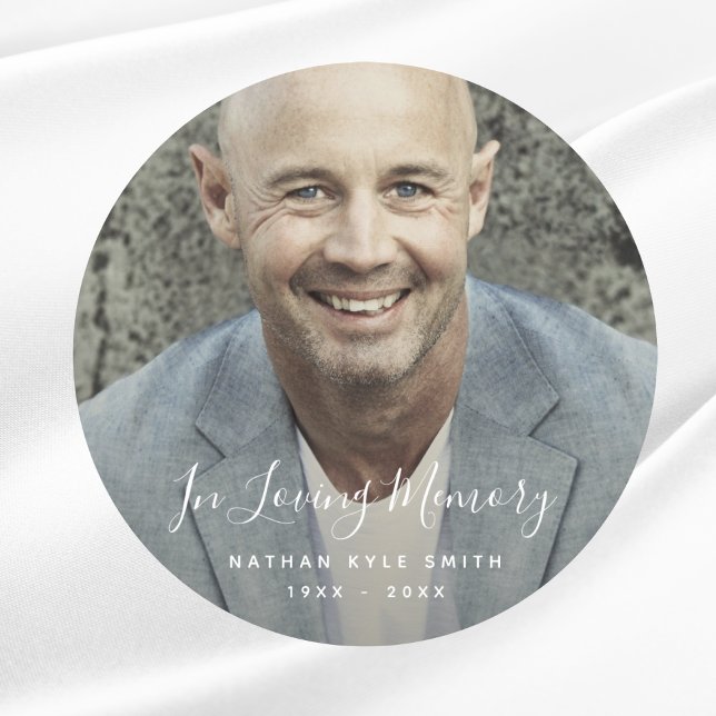 Custom Photo Personalized Memorial Tribute Funeral Classic Round Sticker (Photo Memorial Sticker)