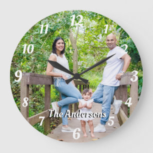 Custom photo personalized name white letters  larg large clock