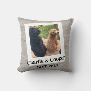 Custom Photo Pet Dog Duo "Best Pals" Wood Grain Cushion