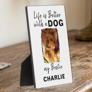 Custom photo pet dog name white black plaque