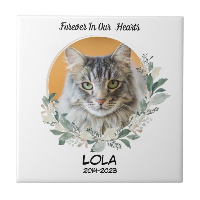 Custom Photo Pet Memorial Stone Loss of Cat Ceramic Tile (Front)