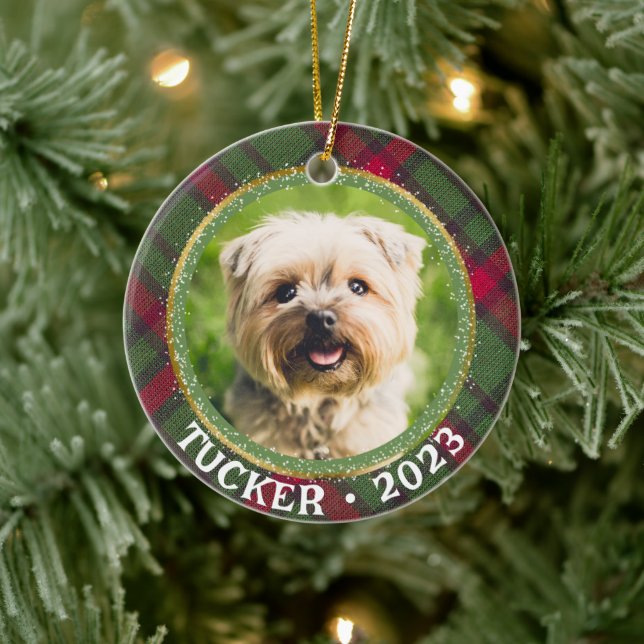 Custom Photo Pet Name Year Christmas Ornament (Tree)