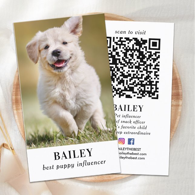 Custom Photo Pet Puppy Dog QR Code Social Media Business Card (Creator Uploaded)