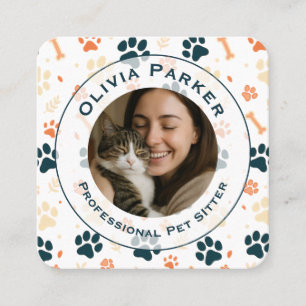 Custom Photo Pet Sitter Square Business Card 