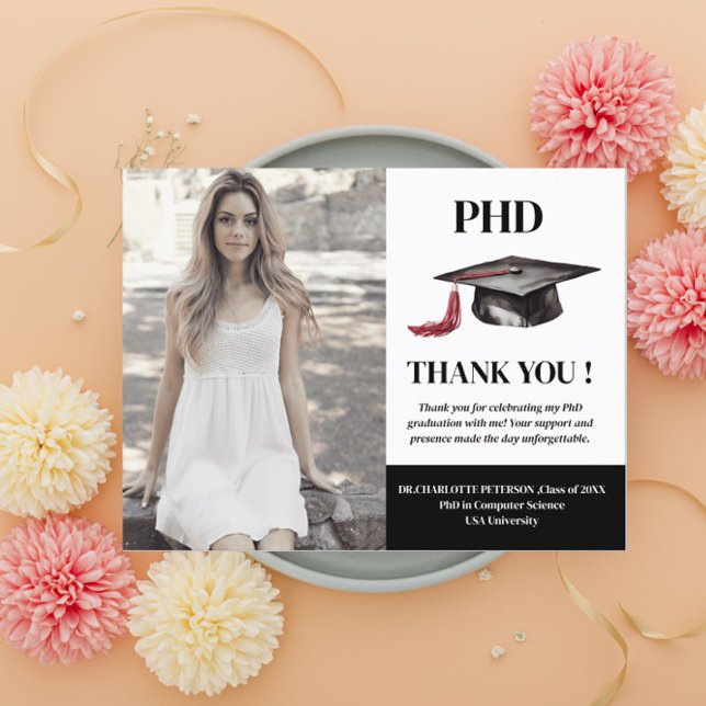 Custom Photo PHD Graduation Party Thank You  Postcard (Creator Uploaded)