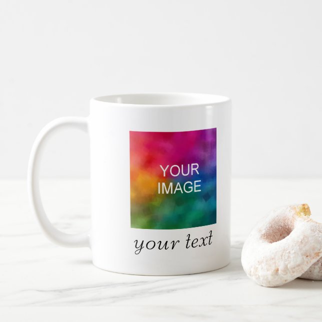 Custom Photo Picture Handwritten Text or Names Coffee Mug (With Donut)