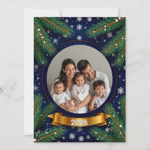 🎁 Custom Photo Pine Wreath Festive Christmas Card