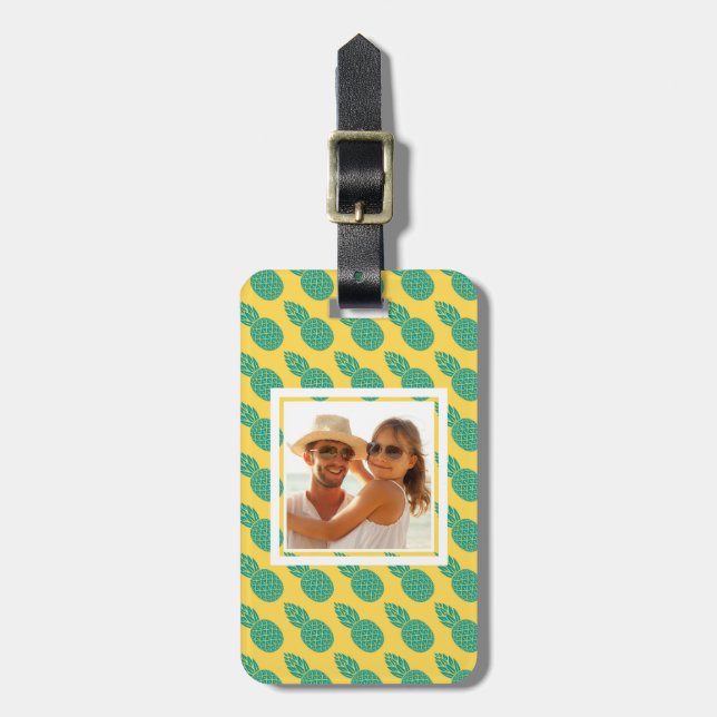 Custom Photo Pineapple Pattern Luggage Tag (Front Vertical)