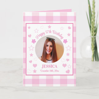 Custom Photo Pink 17th Birthday Greeting Card