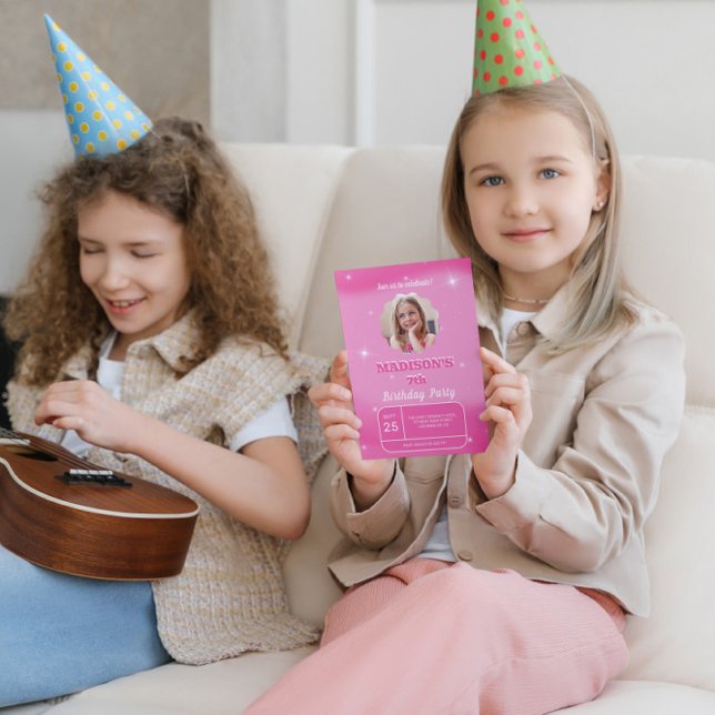 Custom Photo Pink Background Birthday Invitation (Creator Uploaded)