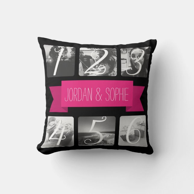 Custom Photo Pink Banner Text Cushion (Front)