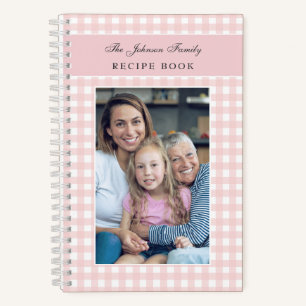 Custom Photo Pink Gingham Family Recipe Book